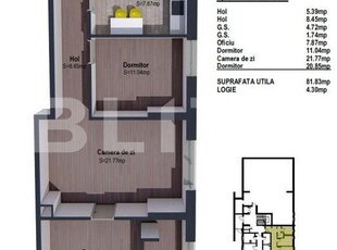 Apartament de 3 camere semifinisat, 81mp, bloc nou, zona linistita