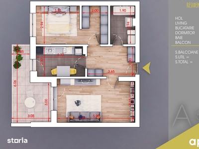 Apartament cu 3 camere, complet mobilat si utilat, etajul 2, Giroc