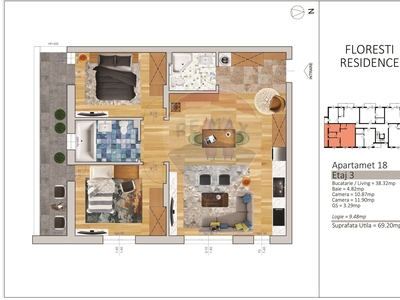 Apartament 3 camere vanzare in bloc de apartamente Cluj, Floresti