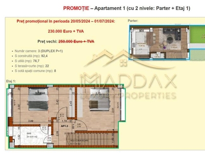 Apartament - cu 3 camere *DUPLEX P+1* zona Domenii- REDUCERE 20 000 Euro + TVA