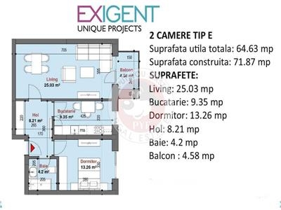 Exigent Plaza | Apartament 2 camere | 65mp | decomandat | B8049