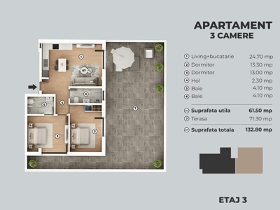 Vanzare Apartament cu 3 camere zona Giurgiului