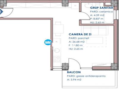 Apartament de vanzare 1 camera openspace, 35 mp, bloc nou, Pacurari Rediu
