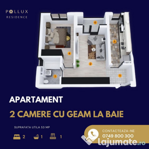 2 camere | bucătărie închisă | balcon | Acces Uverturii