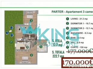 3 Camere | Andronache | Curte 150mp | Terasa | Bloc 2023 | TVA inclus