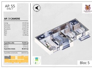 Ap.3 camere decomandat, 87 mp, etaj intermediar, bloc nou- Kristal Residence.