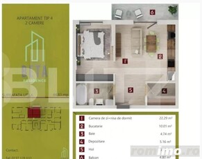 Apartament 2 camere, 45 mp, parcare subterana, Complex Beta