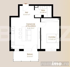 Apartament 2 camere, 48,38 mp + balcon ,6,4 mp, zona Vivo