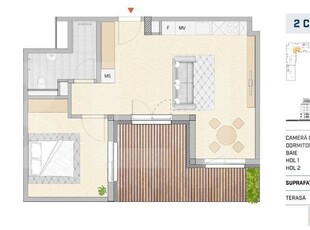 Apartament 2 camere finisat lux, terasa, SEMICENTRAL