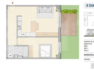 Apartament 2 camere, finisat, orientare estica cu gradina SEMICENTRAL