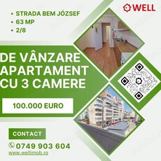 De vânzare apartament cu 3 camere în Sfântu Gheorghe, pe strada Bem József!