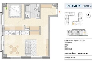 Apartament 2 camere, finisat, orientare SUD-VEST, SEMICENTRAL