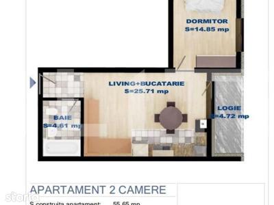 Apartament de 2 camere finisat, 45,17mp utili - Bloc nou!