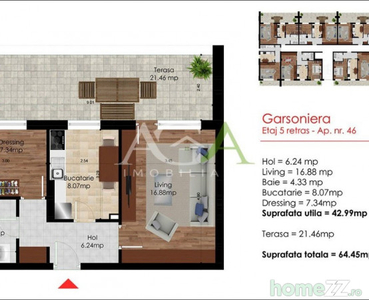 Berceni\popesti\metrou - Garsoniera de 43m + terasa de 21mp