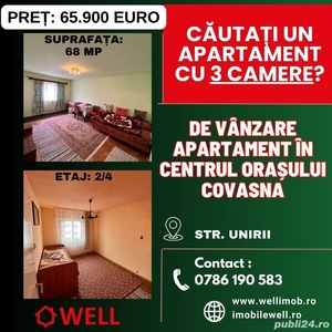 De vânzare apartament cu 3 camere în centrul orașului Covasna, pe strada Unirii!