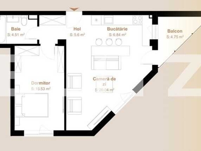 Apartament 2 camere, 52,52 mp + balcon 4,75, zona Vivo