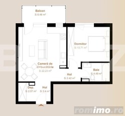 Apartament 2 camere, 48,68 mp + balcon 8 mp, zona Vivo