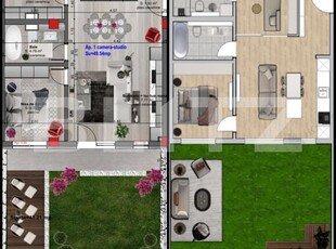 Apartament 2 camere, 50 mp, gradina 45 mp, garaj, zona Dumitru Mocanu