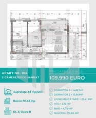 Apartament 3 camere - 64mpu + 110mp Terasa -Decomandat - Doamna Stanca