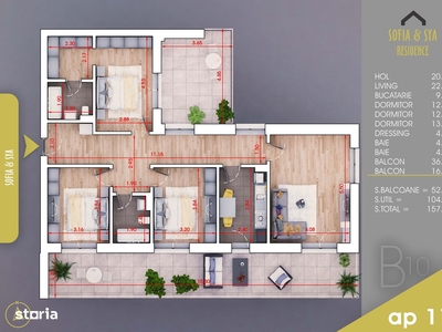 Apartament de 3 dormitoare, living open space, zona linistita, 93 mp