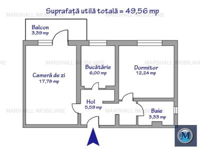 Apartament 2 camere de vanzare, zona Vest, 49 mp