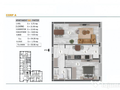 Apartament 2 Camere Sector 4 Grand Arena 55.9mp