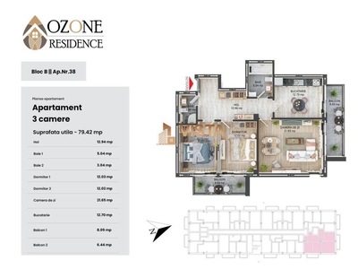 Ozone Residence, Apartament 3 camere79.5 mp utili, Zona CoresiTractorul, Brasov