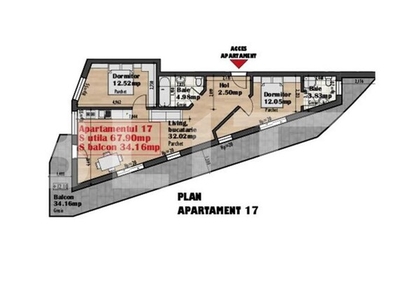 Vanzare apartament de 3 camere, 68 mp, TERASA de 34.mp