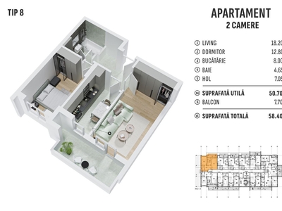 Apartament 2 camere - SEMIDECOMANDAT - Metrou Berceni