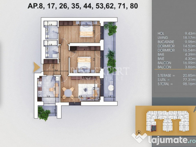 Apartament decomandat 3 camere