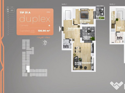 Duplex 4 camere Piata Sudului 136.96 mp utili