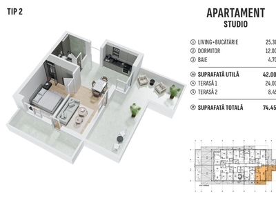 Metrou Leonida/Berceni - 2 camere cu terasa panoramica in curs