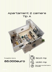 Oferta! Apartament de 2 camere, 52mp utili, cochet, Torontalului