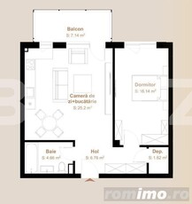 Apartament 2 camere, 54,38 mp + balcon 7,14 mp, zona Vivo