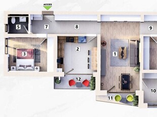 Apartament de 3 camere 2 bai, 2 balcoane, Loc de parcare Inclus