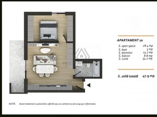 Apartament finisat 47,9 mp cu balcon de 9mp in zona Terra Valea Chintaului