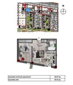 Apartament 2 camere, 48.42 mp, semifinisat, optional parcare!