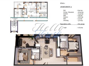 Apartament 3 camere cu terasa semifinisat, zona Terra Gardens, Chinten