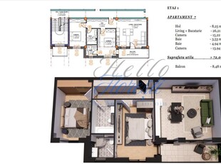 Apartament 3 camere cu terasa semifinisat, zona Terra Gardens, Chinten