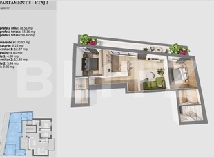 Apartament de 3 camere, bloc premium, etaj intermediar, Zona Semicentrala