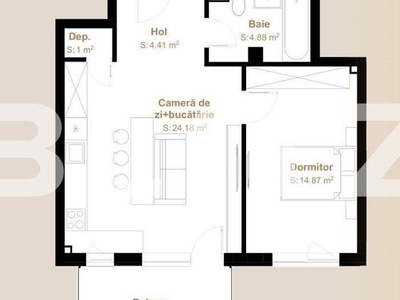 Apartament 2 camere, 49,34 mp + balcon 6,40, zona Vivo