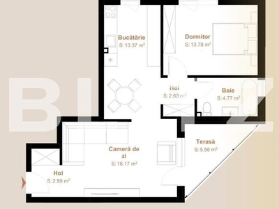 Apartament 2 camere, 55,71 mp + terasa 5,56, zona exclusivista Vivo