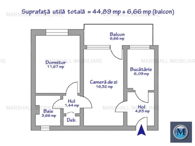Apartament 2 camere de vanzare, zona Nord, 51.55 mp
