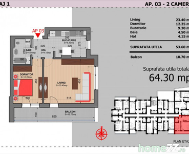 Apartament 2 Camere Decomandat Sector 4 Grand Arena 64.3Mp