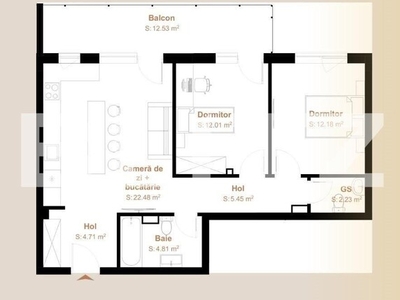 Apartament 3 camere, 63,87 mp + balcon 12,53, zona Vivo