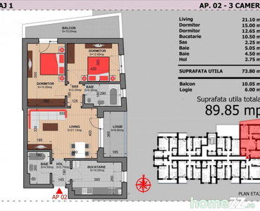 Apartament 3 Camere Decomandat Sector 4 Grand Arena 89.85Mp