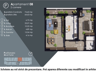 Apartament la etajul 1 cu 2 camere 52 mpu in Orasul de Jos Sibiu