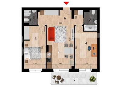 Apartament 3 camere, 64mp, bloc nou, zona Golden Tulip