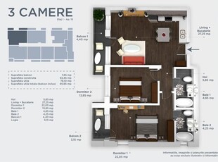 FINALIZAT | 3 camere TIP2, etaj 2, incalzire in pardoseala - Titan/Pallady