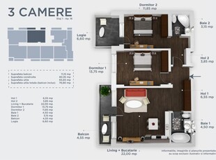 FINALIZAT | 3 camere TIP3, etaj 2, incalzire in pardoseala - Titan/Pallady